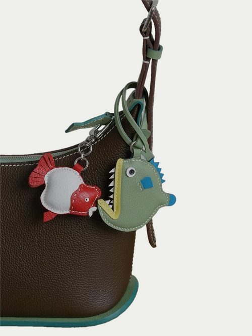 Handmade French Sheepskin Fan Goldfish Bag Charm Blue
