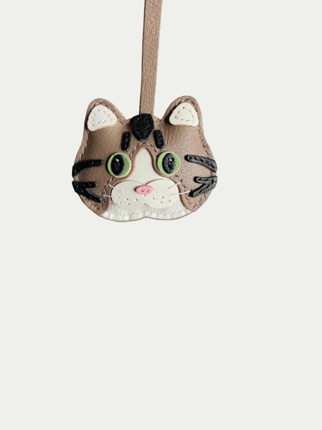 Handmade French Sheepskin Cat Bag Charm Leather Keychain
