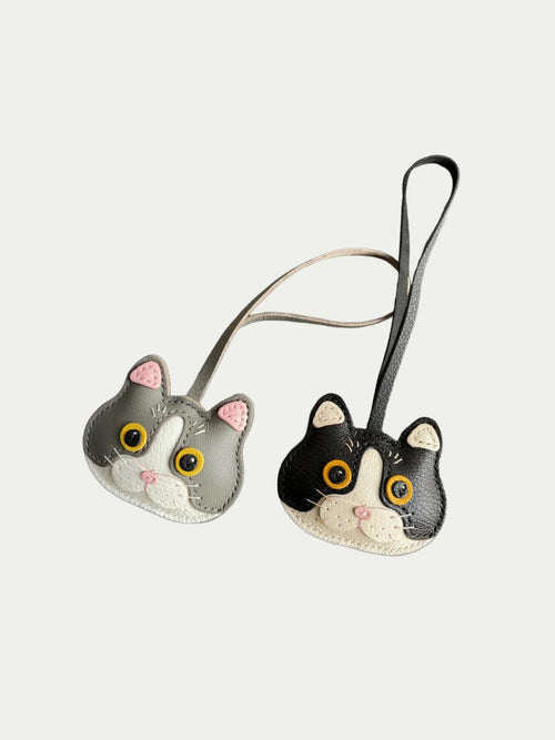 Rainbow Zoo Handmade French Sheep Leather grey Cat Bag Charm