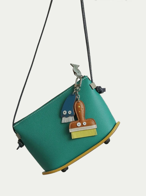 Handmade French Sheepskin Brush Bag Charm Kawaii Leather Keychain
