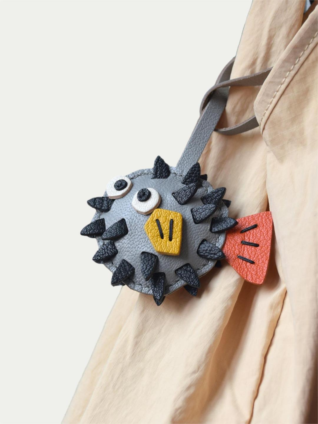 pufferfish bag charm
luxury handmade gift set
French sheepskin handmade keychain