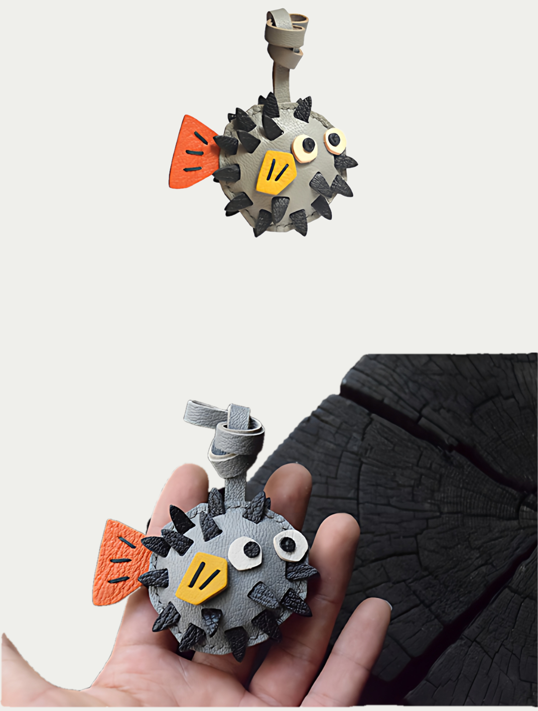 pufferfish bag charm
luxury handmade gift set
French sheepskin handmade keychain