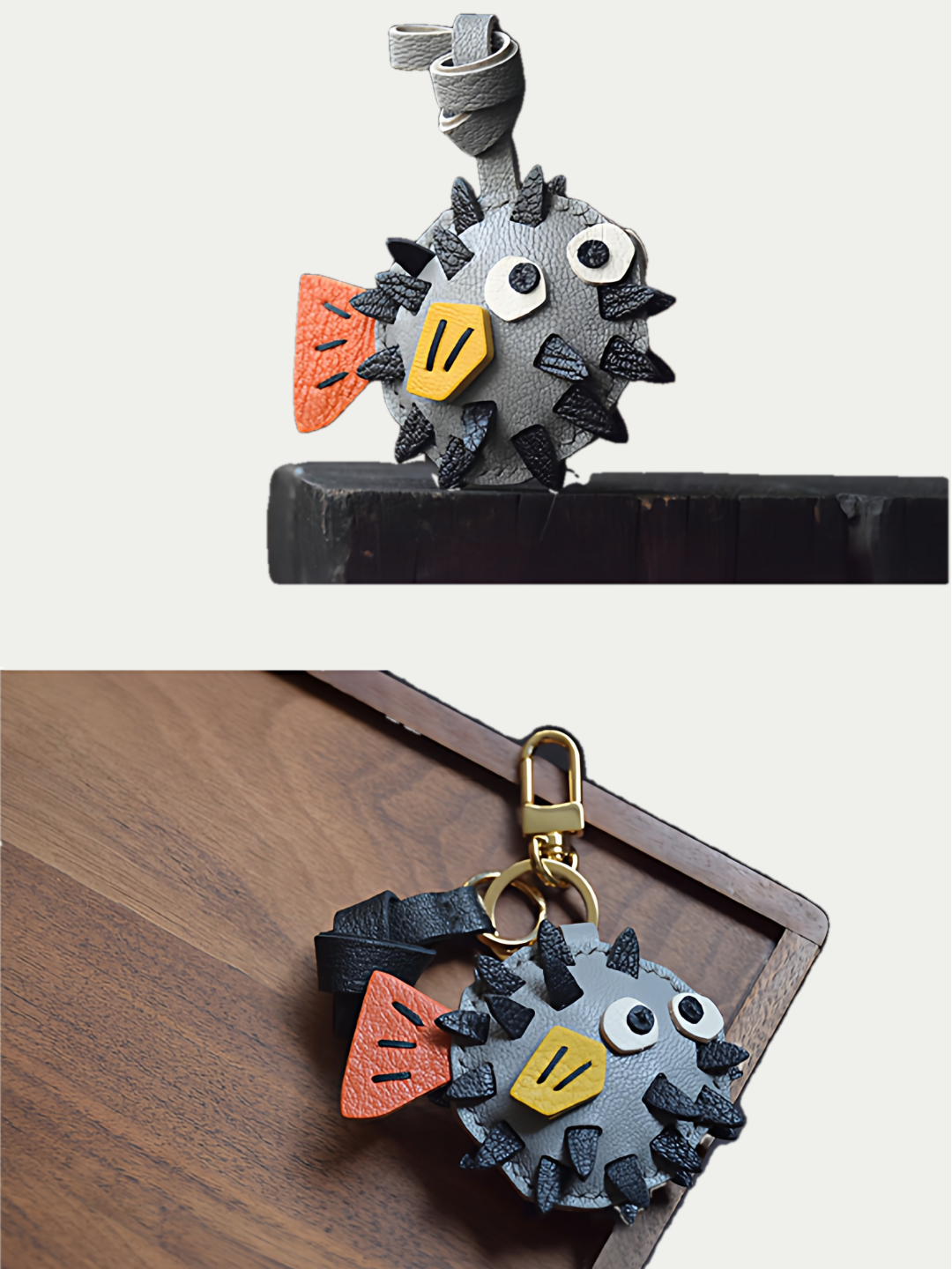 pufferfish bag charm
luxury handmade gift set
French sheepskin handmade keychain