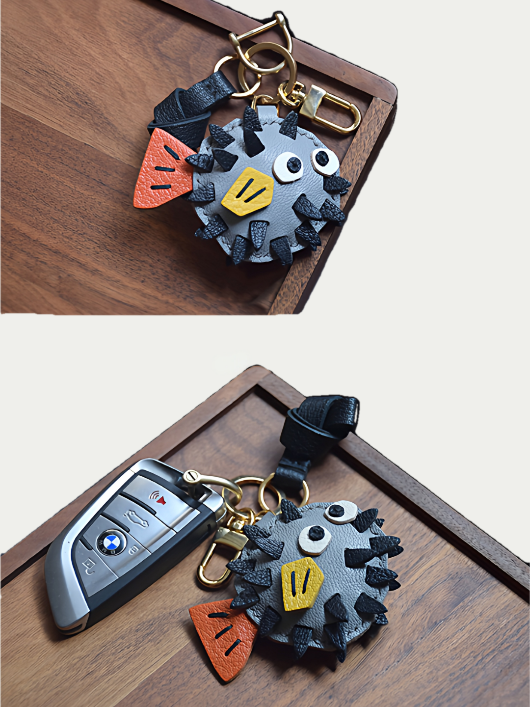 pufferfish bag charm
luxury handmade gift set
French sheepskin handmade keychain