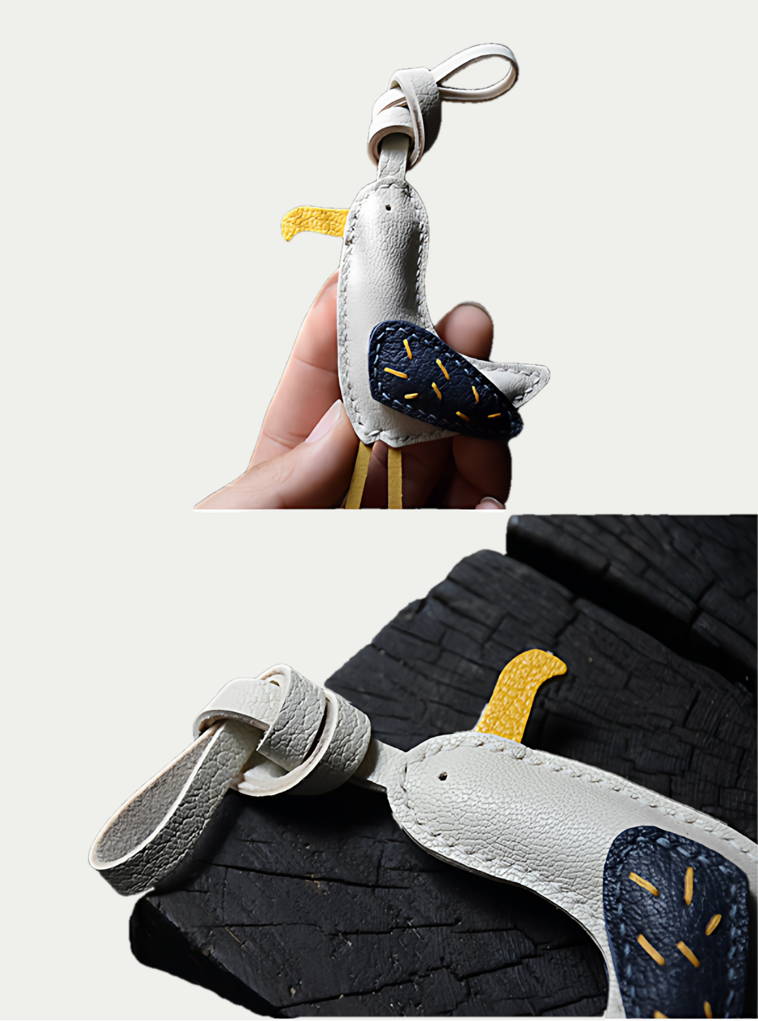 seagull bag charm gift
luxury handmade gift set
French sheepskin handmade keychain