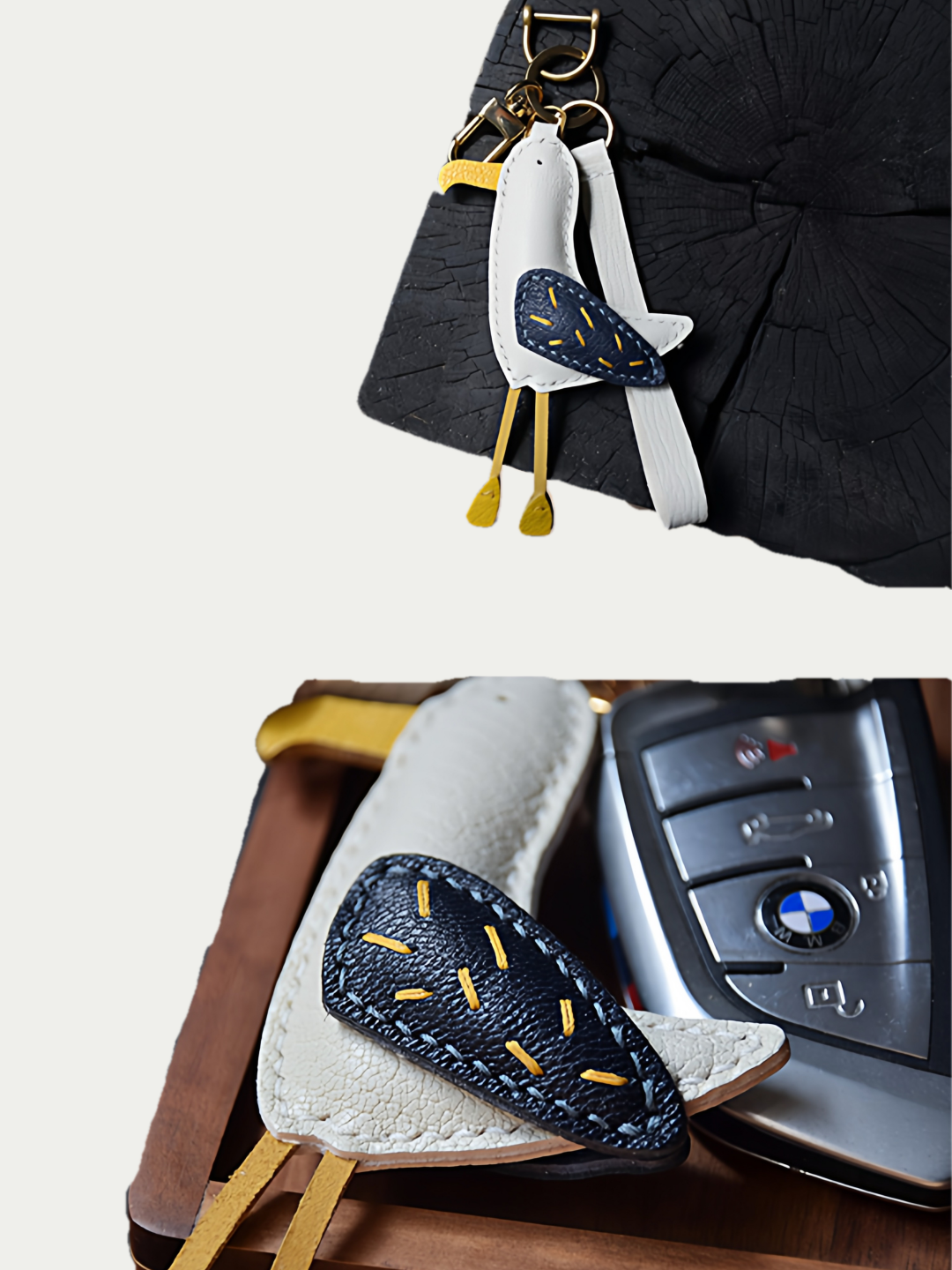 seagull bag charm gift
luxury handmade gift set
French sheepskin handmade keychain