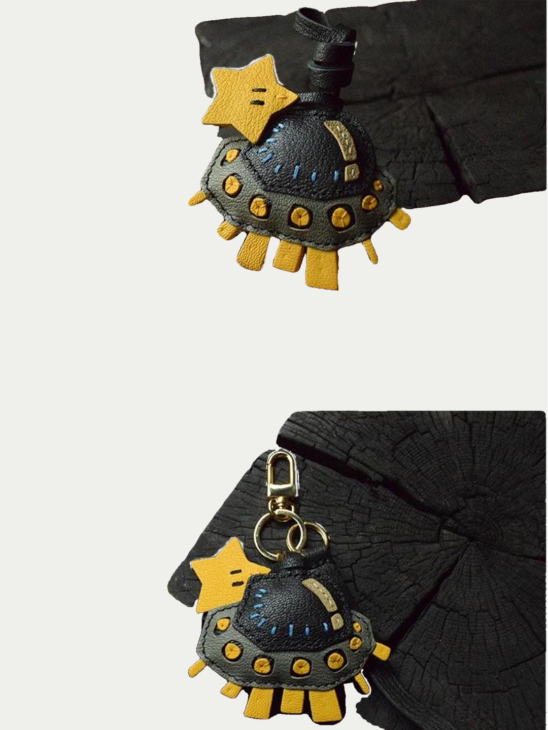 spaceship bag charm gift
﻿French sheepskin 
handmade keychain
fashion coordination