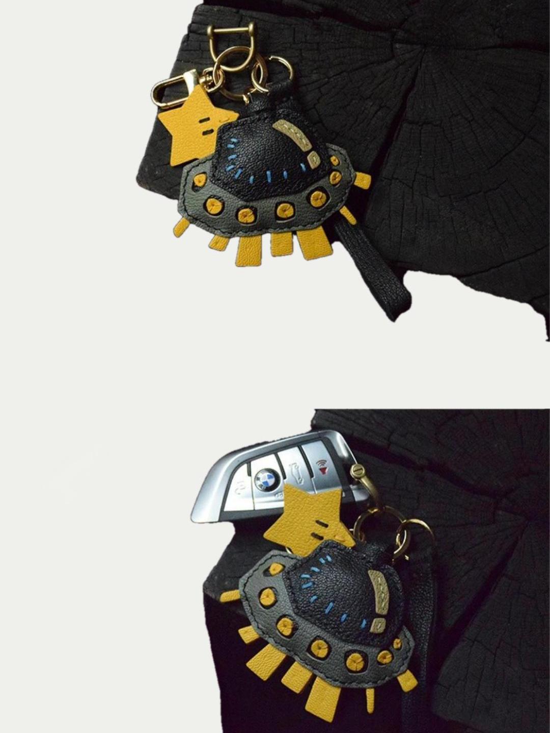 spaceship bag charm gift
﻿French sheepskin 
handmade keychain
fashion coordination